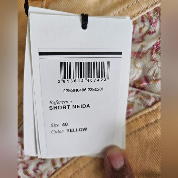 NWT $590 Isabel Marant Neida Patchwork Embroidered Denim Mini Shorts Yellow 40 8 - Picture 3 of 5